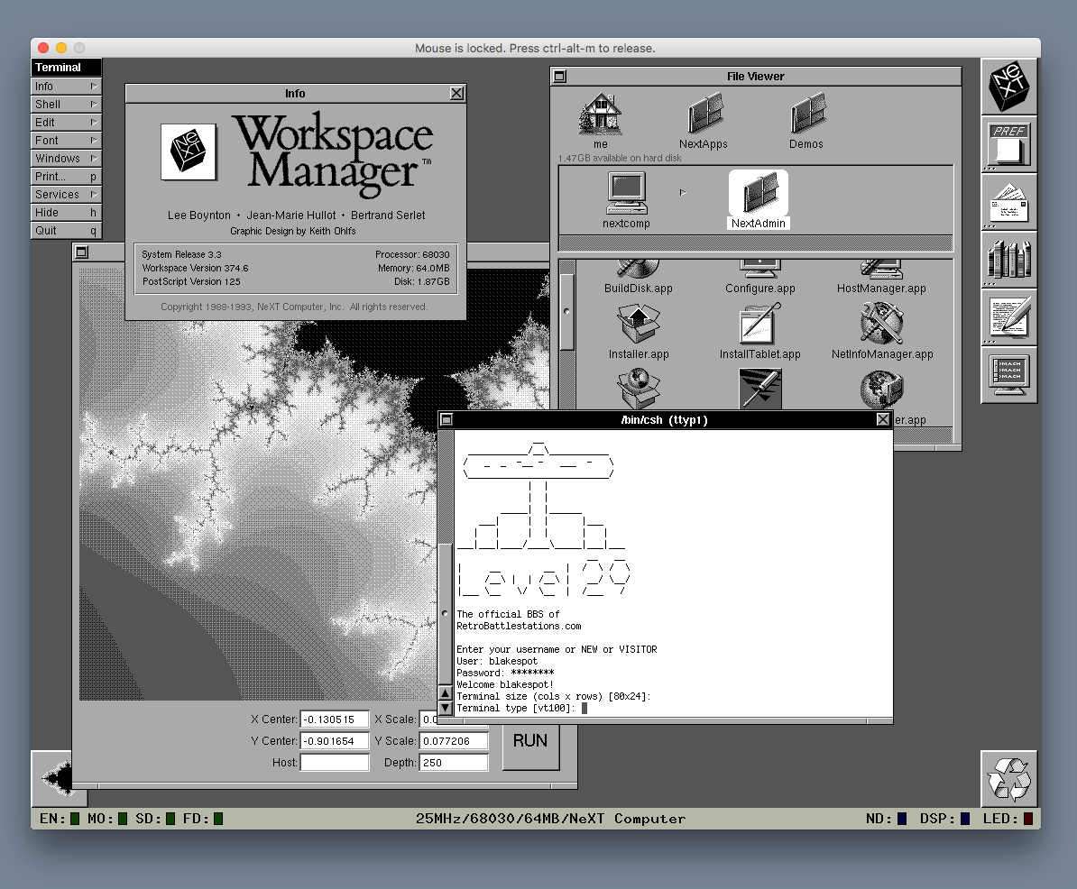 Screenshot of the Previous NeXT emulator