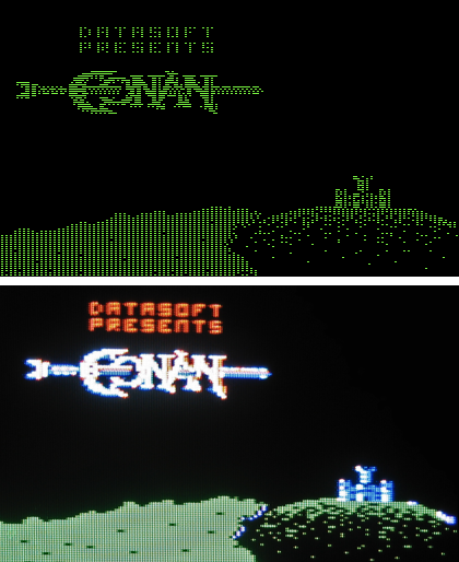 Conan for the Apple II showing mono vs artifact color (screenshots)